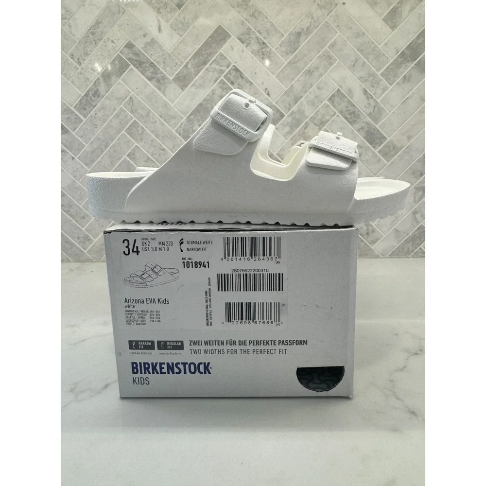 Birkenstock Arizona EVA Sandals Kids Youth Size 3 1 34 White Double Strap Slides